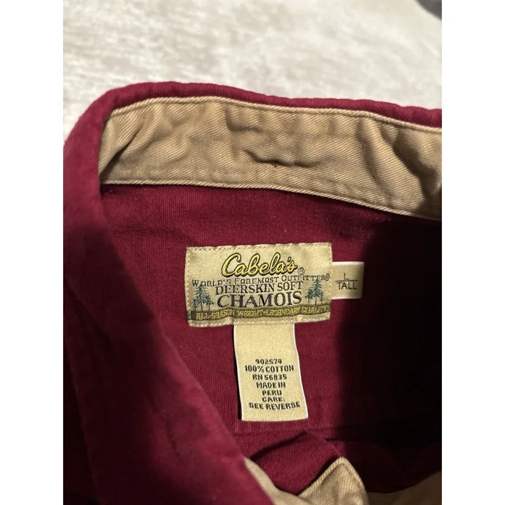Cabelas Chamois Red Button Down Shirt Size Large Tall LT Top